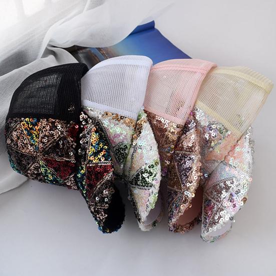 Shiny Sequins Breathable Net Stitching Extended Brim Baseball Hat Sunscreen Bright Color Stage Sun Hat Fashion Accessories