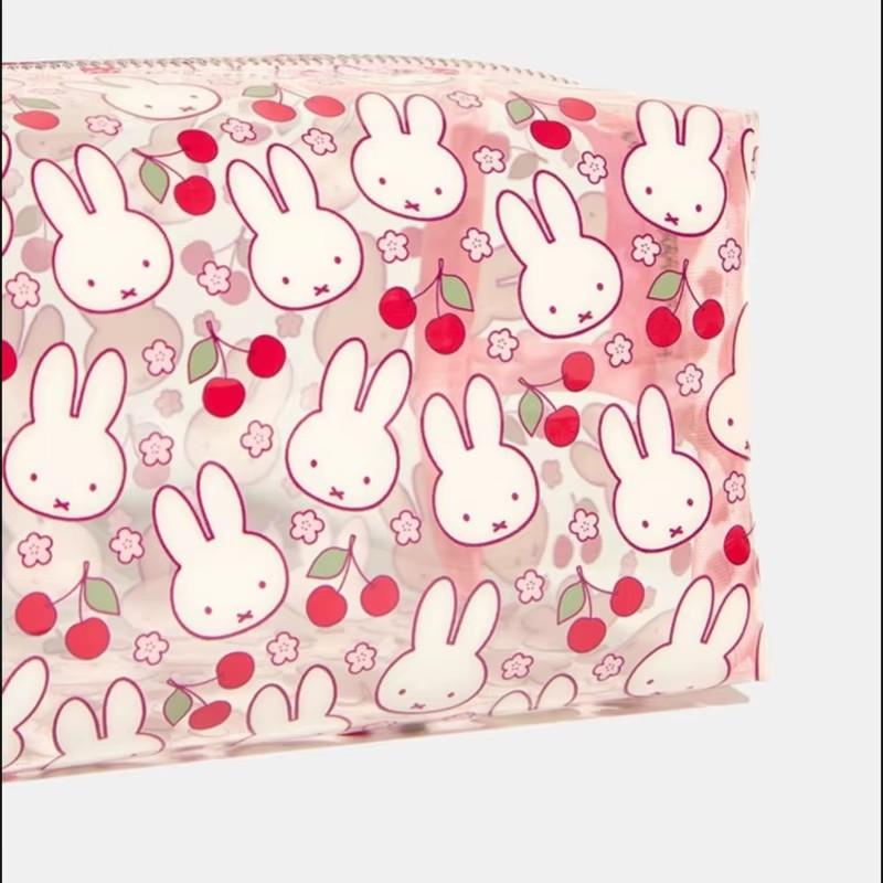 Kawaii Miffy Makeup Bag Cute Cartoon Cherry PVC Waterproof Transparent Makeup Bag High Appearance Quality Cosmetics Storage Bag