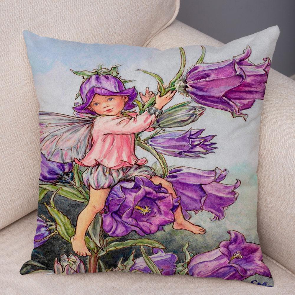Colorful Fairy Tale World Elves Cushion Cover Decor Cute Cartoon Flower Girl Pillow Case for Sofa Home Polyester Pillowcase
