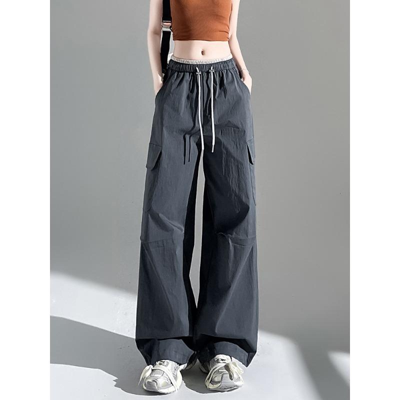 

Летние тонкие комбинезоны с высокой талией для женщин, завязки на шнурке, повседневные американские спортивные брюки Харлан с широкими штанинами 2XL серый