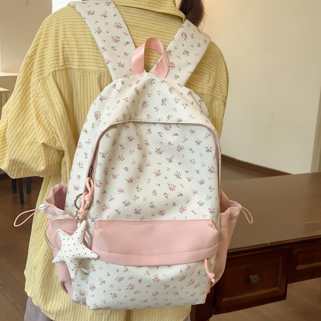 Schoolbag Japanese fashion simple high value floral student backpack ins niche cute lightweight large capacity double backpack