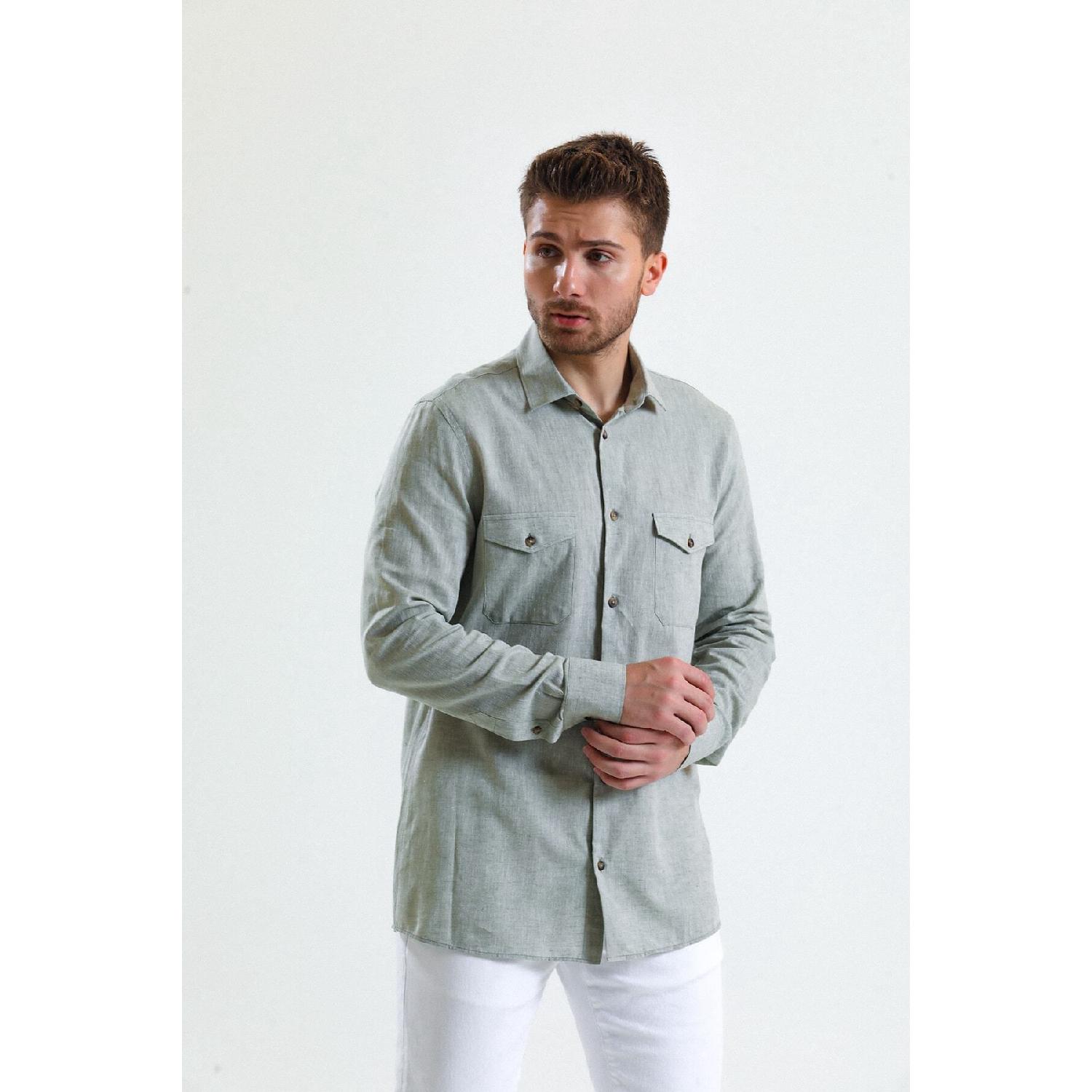 

Зеленая мужская рубашка с двумя карманами с клапанами - Norrisgreen S зелёный