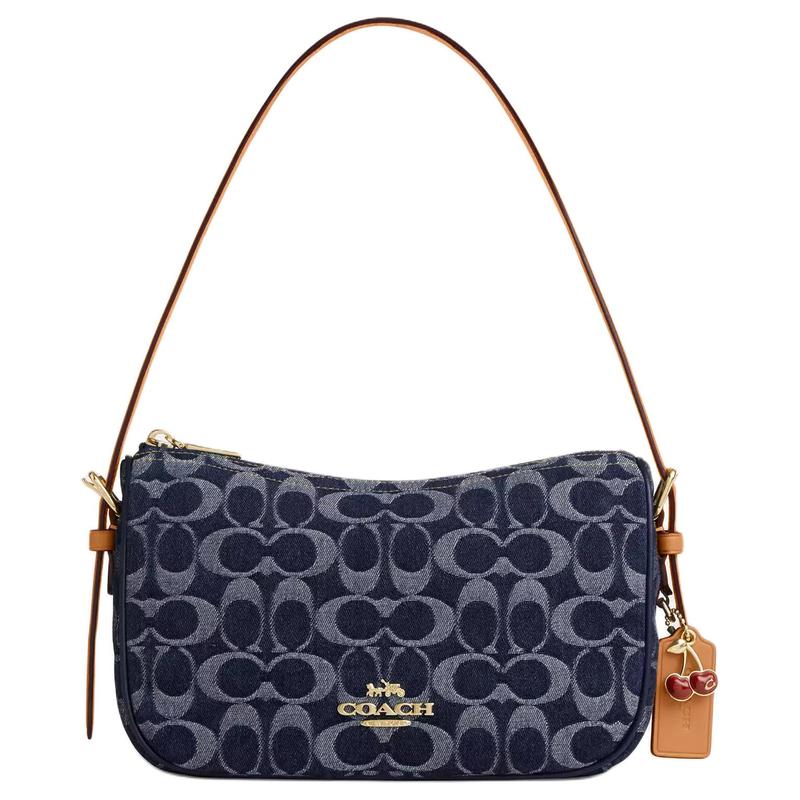 

COACH Kailey 23 Presbyopia All-over Metal Logo Zipper Closure Fabric Shoulder Bag Medium Women s Denim Blue синій