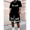 Modisches Herren Sommer Gothic Buchstaben Aufdruck Bequem Atmungsaktiv Rundhals T-Shirt Shorts Set Outdoor Freizeitkleidung