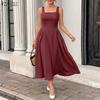Damen Elegantes Quadratischer Kragen Lässiges Ärmelloses Midi-Kleid