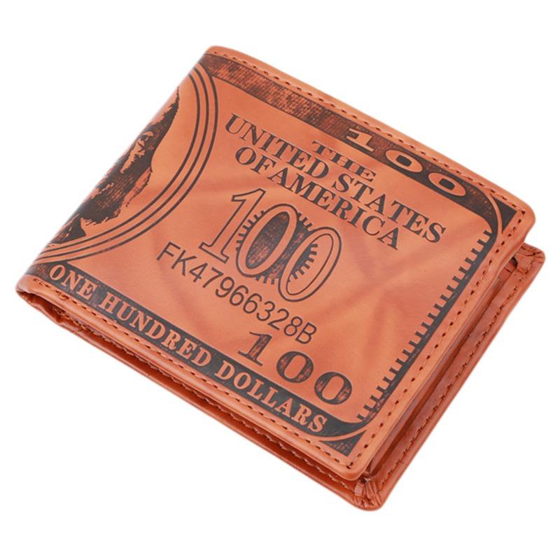Herrelommebøker med mønster på 100 amerikanske dollar. Lommebok for menn i skinn med fotokortholder. Moteriktig lommebok med stor kapasitet.