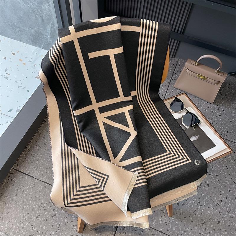 Autumn and winter women's scarves retro style color matching warm scarf imitation cashmere letters double-sided thickened air conditioner shawl