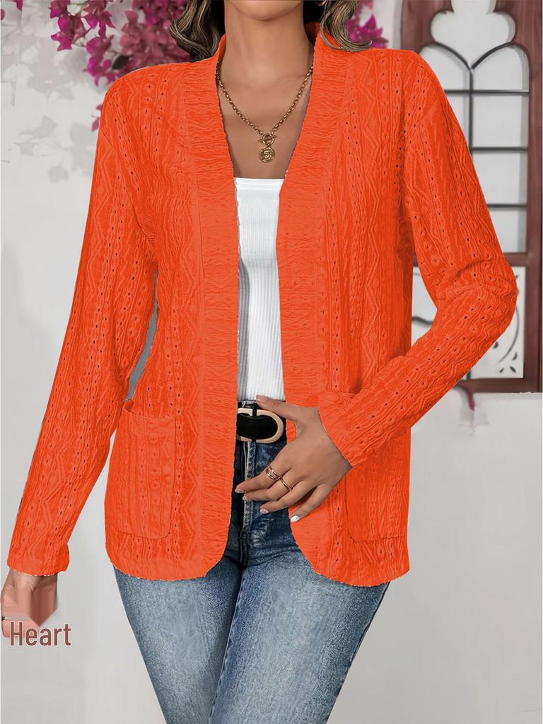 Cardigan elegant cu mâneci lungi, culoare uni, cu buzunare - Colecția de toamnă 2025