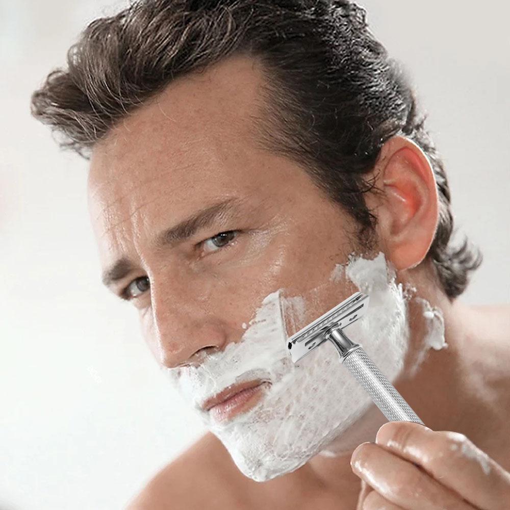 Premium Single Blade Safety Razors Double Edge Razor Blade Shaving Razors for Men with Razor Stand and 5 Platinum Blades