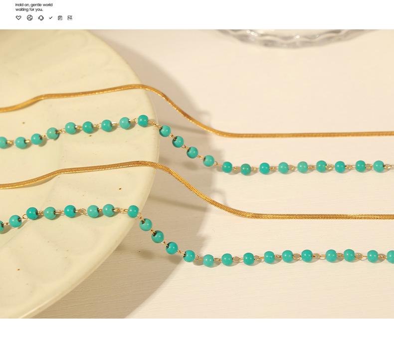 European & American Titanium Steel Geometric Turquoise Double-Layer Clavicle Chain Necklace for Women - Fashionable & Versatile Design