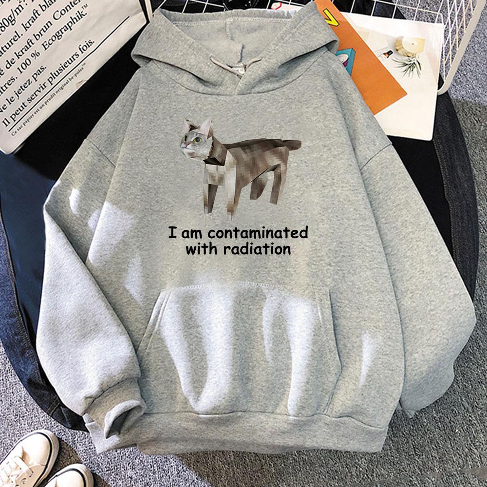 I'm Contaminated with Radiation Meme CAT Hoodies Cartoon Funny Graphic Printing Sweatshirts with Pocket Winter Men Unisex Hoodie
