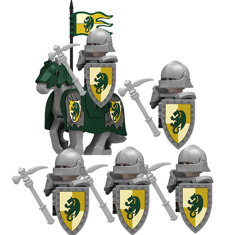 MOC Medieval Lion King Castle Knight Building Blocks Figure Accessories War Horse Cavalry Warrior Crusaders Toy Gift Bricks N029