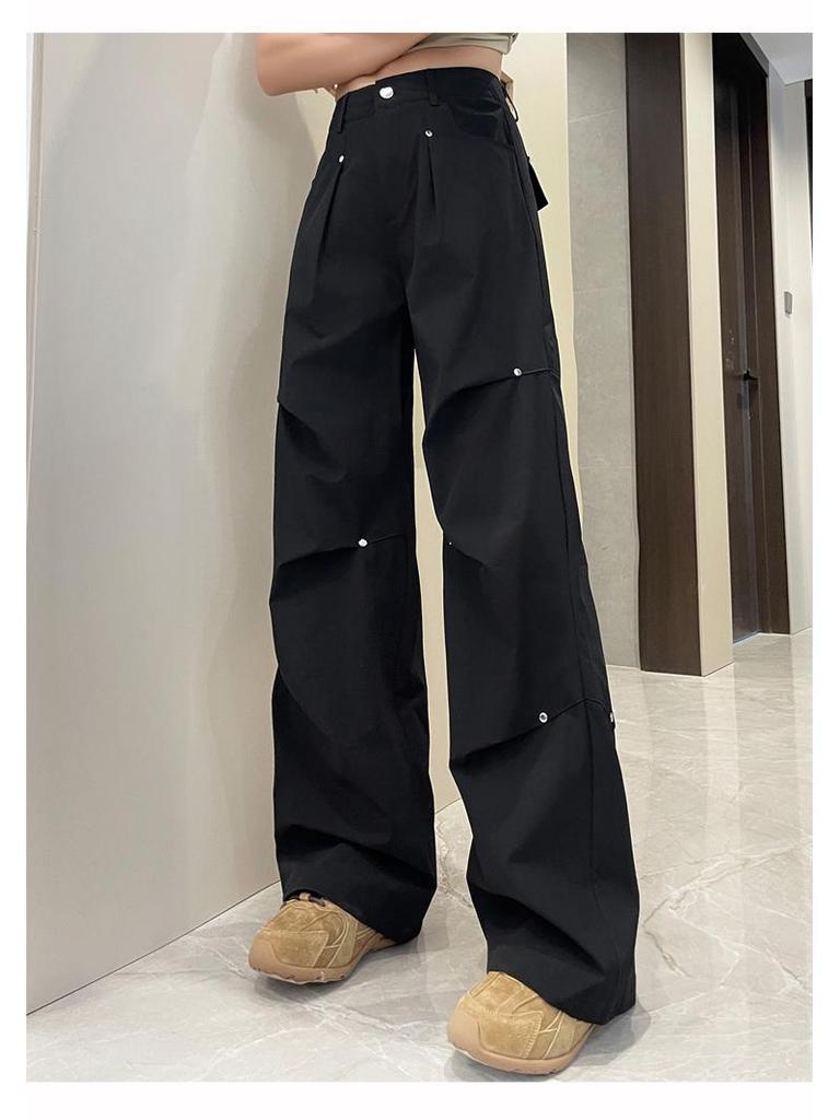 2025 Women's Quick-Dry High Waist Casual Pants – Loose, Elastic, Ice Silk Wide-Leg Overalls for Spring