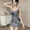 Leopard Print Wrap Dress With Bow Tie Detail V Neck Sleeveless High Waist Short Women