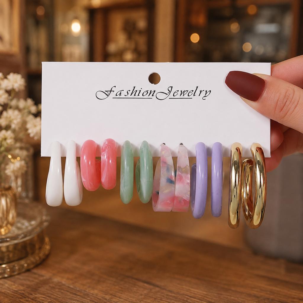 Color C-shaped acrylic earrings, European and American fashion personalized leopard print creative resin jewelry set