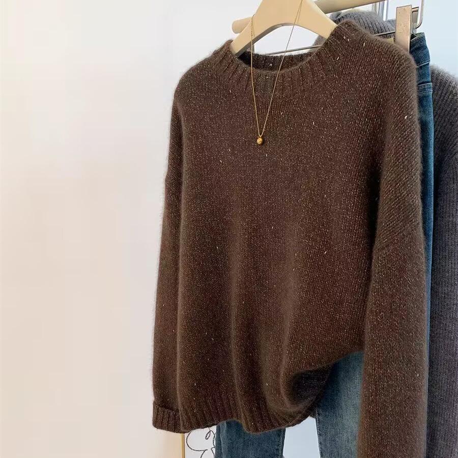 Women's High-End European Style Red Pure Wool Sweater with Lurex - Autumn/Winter Collection, Loose & Thickened, Year of the Rat Design