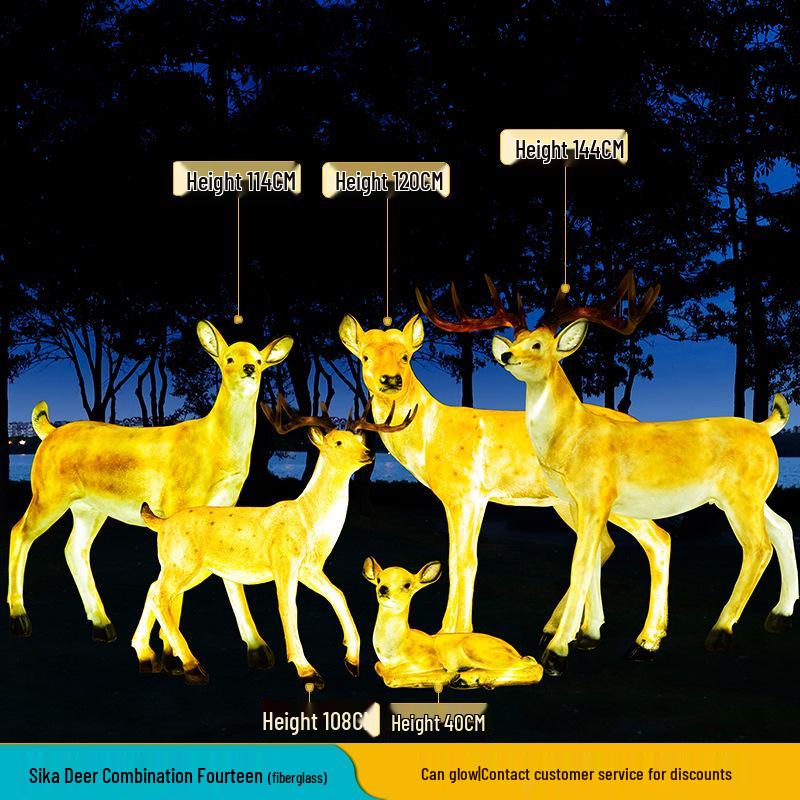 Luminous Fiberglass Sika Deer Sculpture for Garden Lawn Decoration