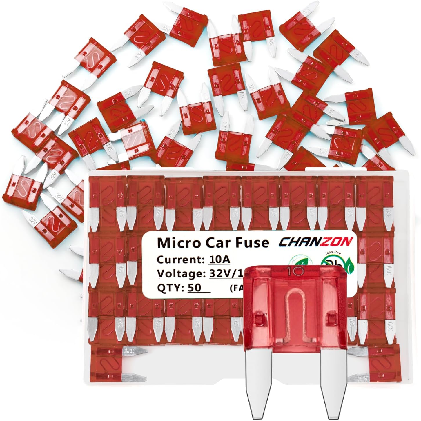 

Chanzon UL Listed 10A Mini Blade Fuse ATM/APM 10Pcs 10 Amp 32V Auto Fuses Fast Blow for Automotive Car RV Truck SUV 50PCS
