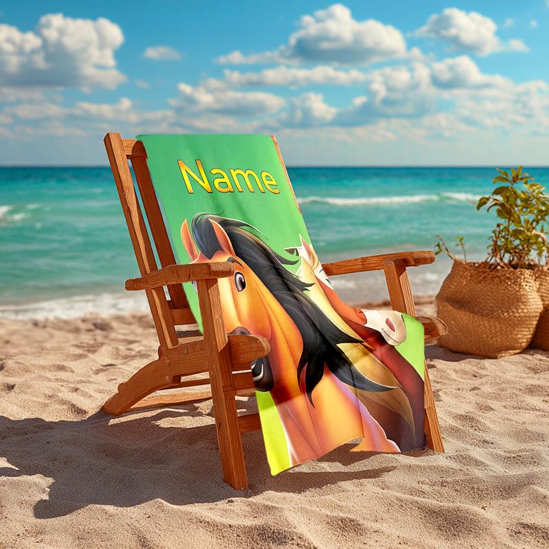 Asciugamano da spiaggia personalizzato con motivo Spirit Riding Free - morbido, assorbente, ad asciugatura rapida, perfetto per nuoto, campeggio e bagni