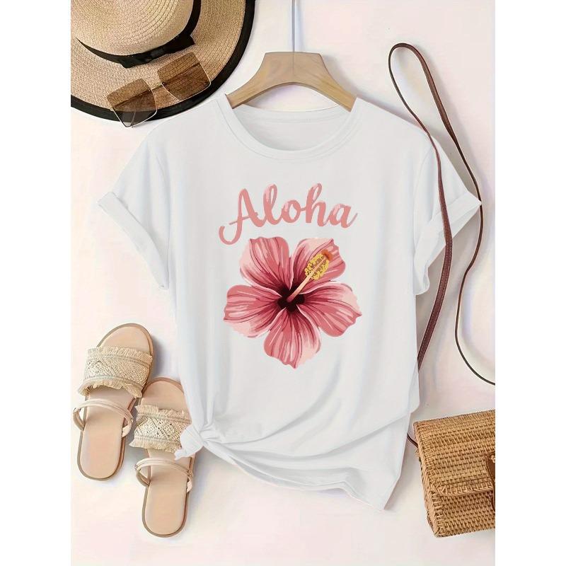 European Size European Size Floral Print European And American Fashion Round Neck Short Sleeve T-Shirt Women'S Pullover.