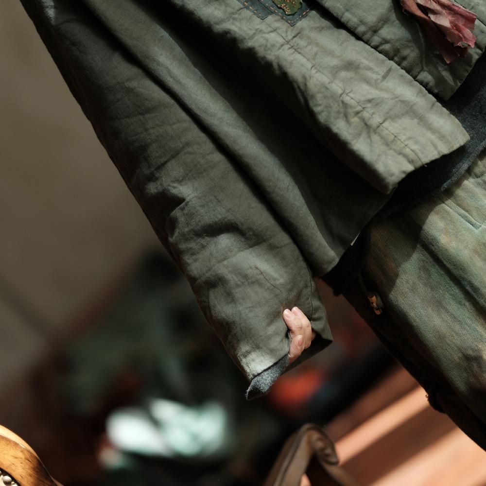 Johnature Vintage Women Patchwork V-Neck Long Sleeve Coats Autumn Single Button Coats