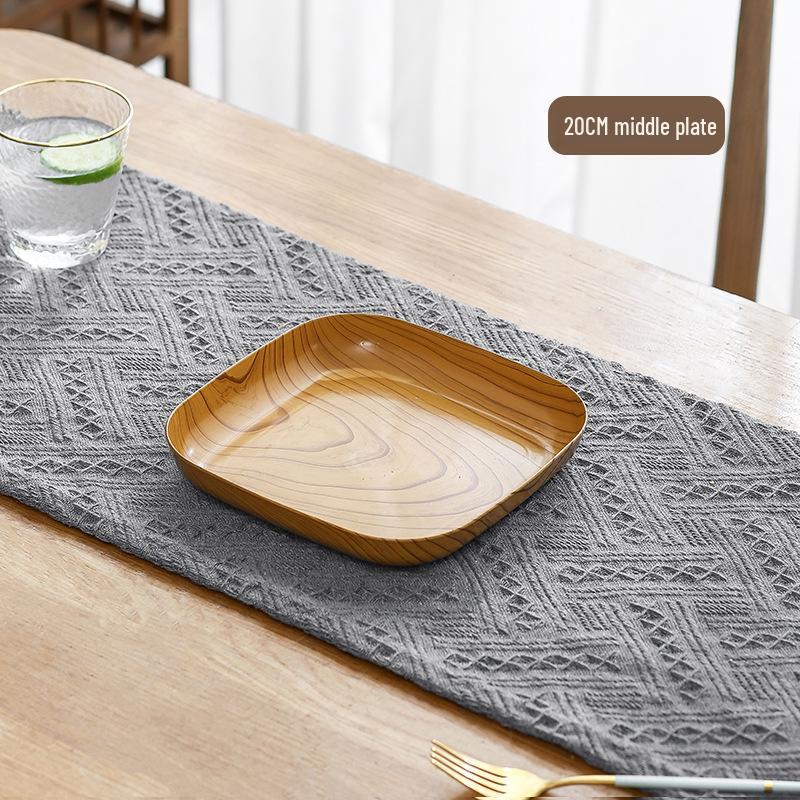 Japanese-Style Imitation Wood Grain Plastic Dessert and Snack Plate