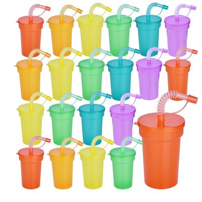 Neon Sipper Cups Reusable Spill-Proof Drinking Cups with Lids and Straws for Birthday Party Travel Xmas Juice Mug Water Bottle