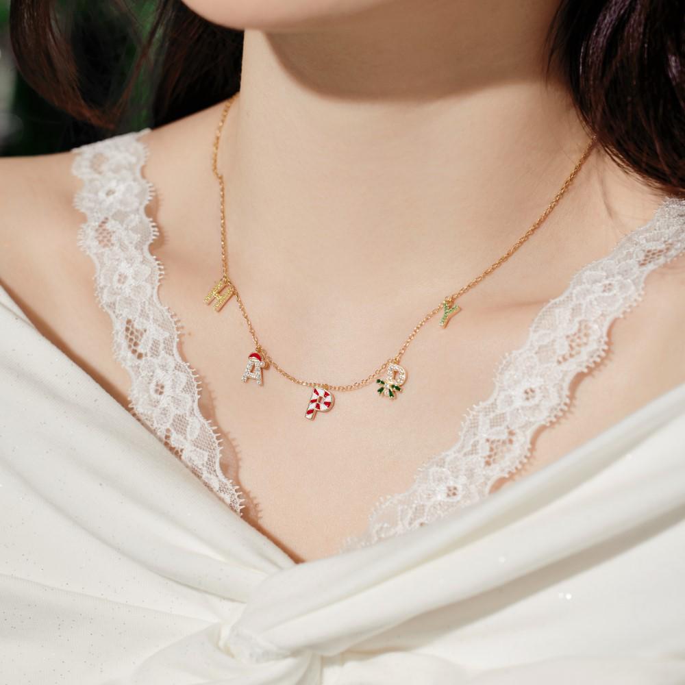 S925 Sterling Silver Colorful Happy Letter Necklace for Women