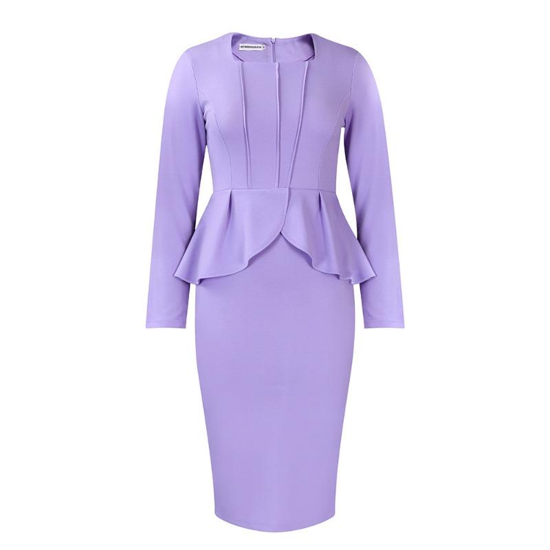 Übergröße Damen Elegantes Langarm-Quadratischer Ausschnitt Hohe Taille Bleistift-Midi-Kleid