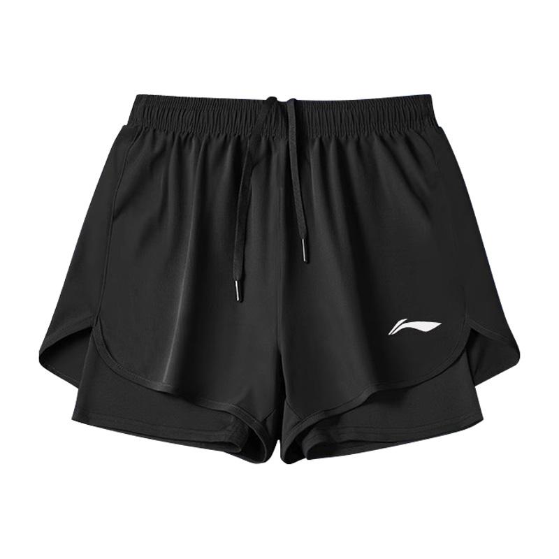 Li Ning Sports Shorts Women s Classic Black Women s Fit Thin Mock Two Piece DACH147-1 2XL