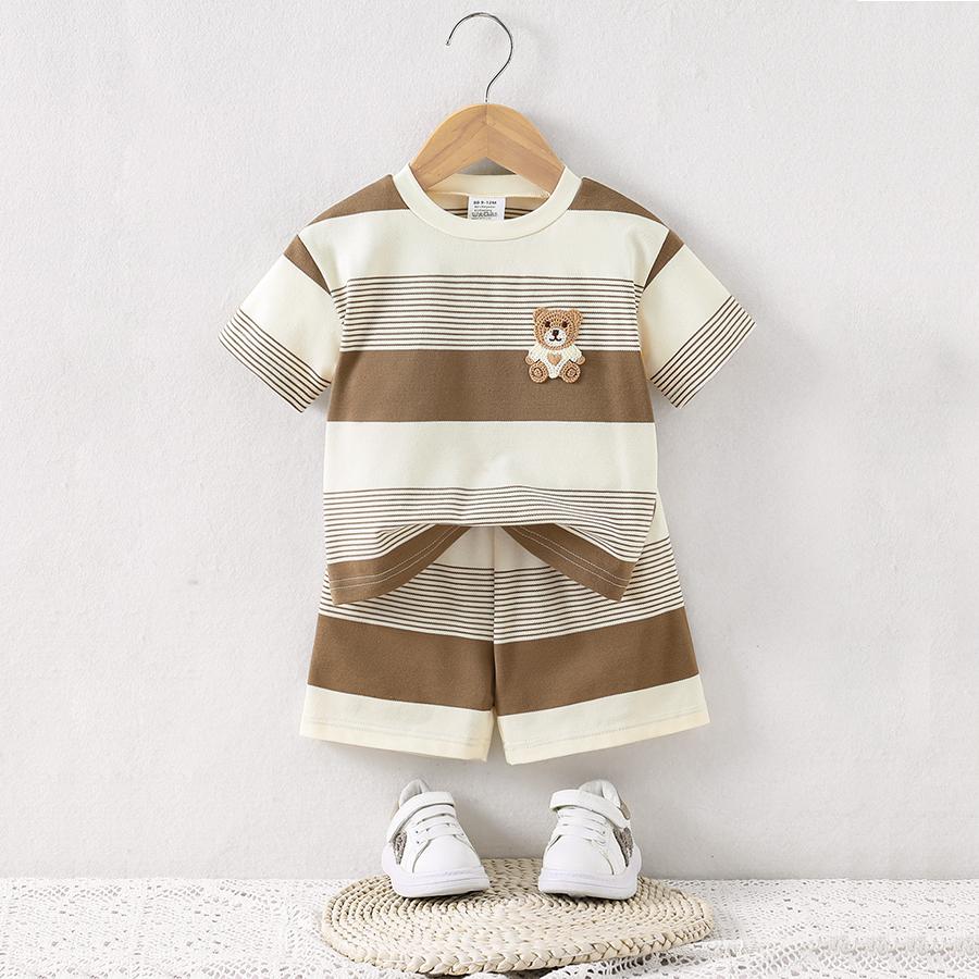 New Baby Summer Cool Breathable Knit Round Neck T-Shirt + Shorts 2-Piece Set Outfit for Boys Girls Infant Toddler Clothing 80(6-9M)