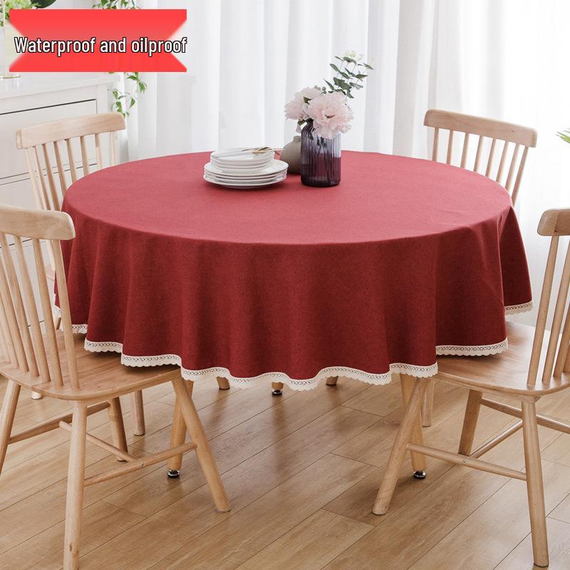 Round Waterproof & Oil-Proof Tablecloth - Solid Color, Premium Quality, Wash-Free Dining Table Cover