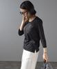 [BONMAX] Basic Round Neck Three-Quarter Sleeve Cut and Sew Top for Women