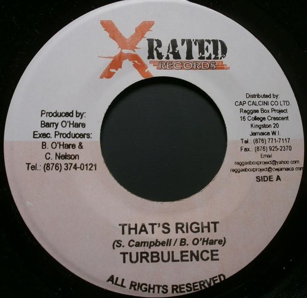 

7inch Record TURBULENCE Thats Right NONE X Rated Records Jamaica Reggae Ska Dub Used