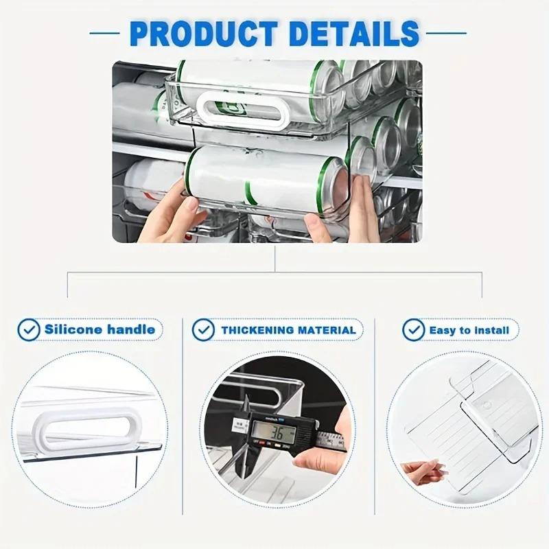 1/2Tier Soda Can Dispenser for Refrigerator Stackable Drink Organizer for Fridge, Clear Plastic Refrigerator Organizer Bins