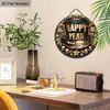 Happy New Year Wooden Sign with Top Hat Pattern - Celebrating The New Year Round Sign for Front Door, Wall Hanging Decor - Ideal Festival Decoration