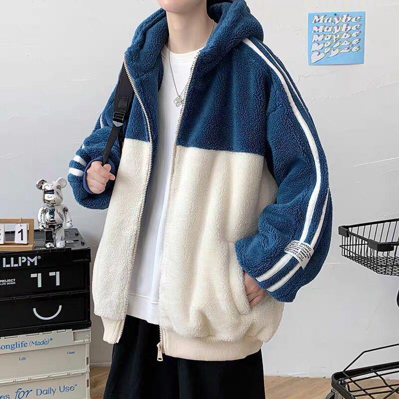 Men's Trendy Lambswool Coat with Velvet Lining - Winter Stand Collar Jacket for Couples