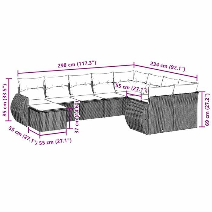 VidaXL Salon de Jardin avec Coussins 10 pcs, Canapés de Terrasse, Ensemble de Meubles de Patio, Mobilier d'Extérieur, Noir 3254193