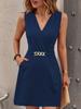 Summer Women’s Solid V-neck Chain Dress - European & American Style 2026