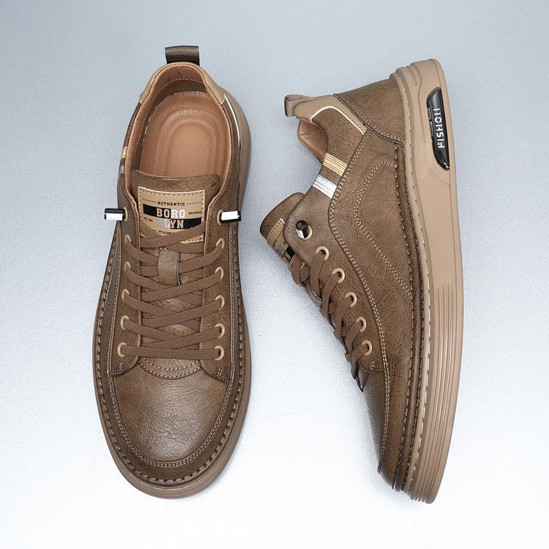 Fashion Spring Autumn Cow Leather Causal Sneakers for Men Fashion New Designer Sports Shoes Male Solid Color Board Shoes Man