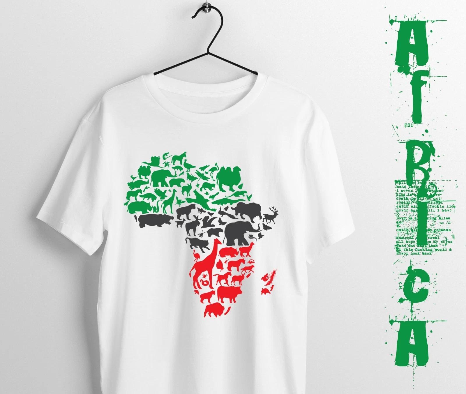 Africa with animals White 100% cotton T-Shirt short sleeve - Wild life lovers T 3XL