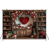 Valentine's Day red rose heart-shaped wooden cabinet banner shooting Backdrop, Valentine's Day adult portrait shooting Backdrop13