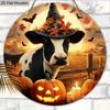 Wooden Halloween Sign with Cow & Pumpkin Pattern - Unique Figurine Ornaments - Ideal for Front Door, Farm, Porch Decor
