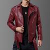 Mens Slim Fit PU Leather Biker Jacket With Lapel Collar Zipper Front Stylish Motorcycle Coat