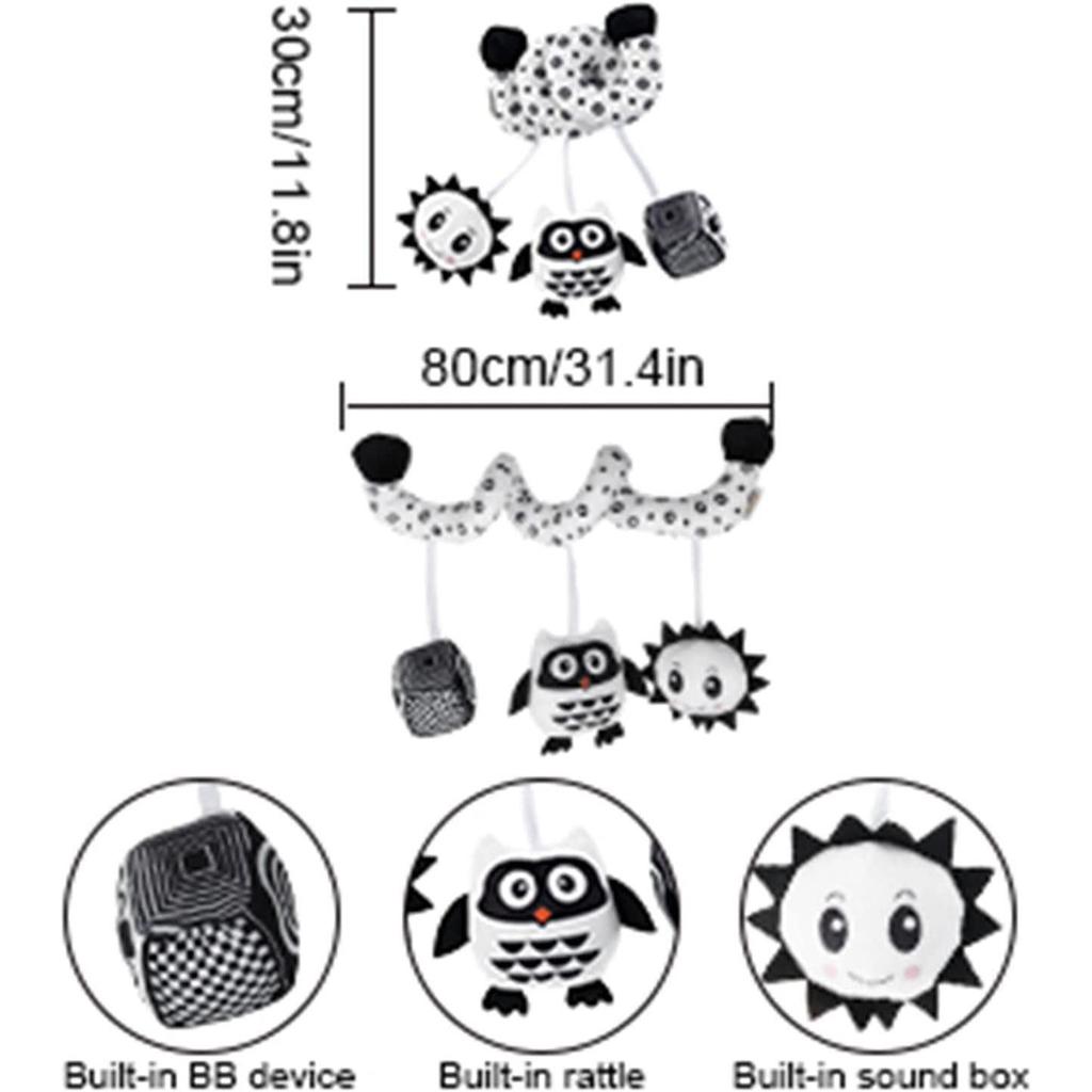 Car Seat Spiral Plush Toys, Crib Toys Spiral Activity Toy Built-in BB Device & Rattle & Sound Box, Newborn Sensory Toy Best Gift for 0 3 6 9 12 Months