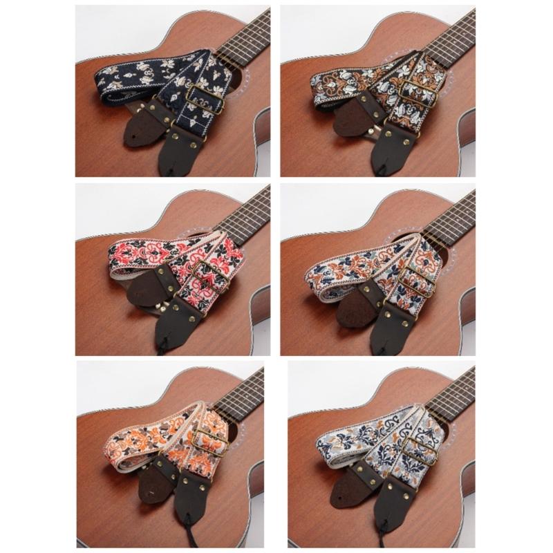 Adjustable Guitar Strap Embroidered Shoulder Strap Leathers Ends Guitar Straps