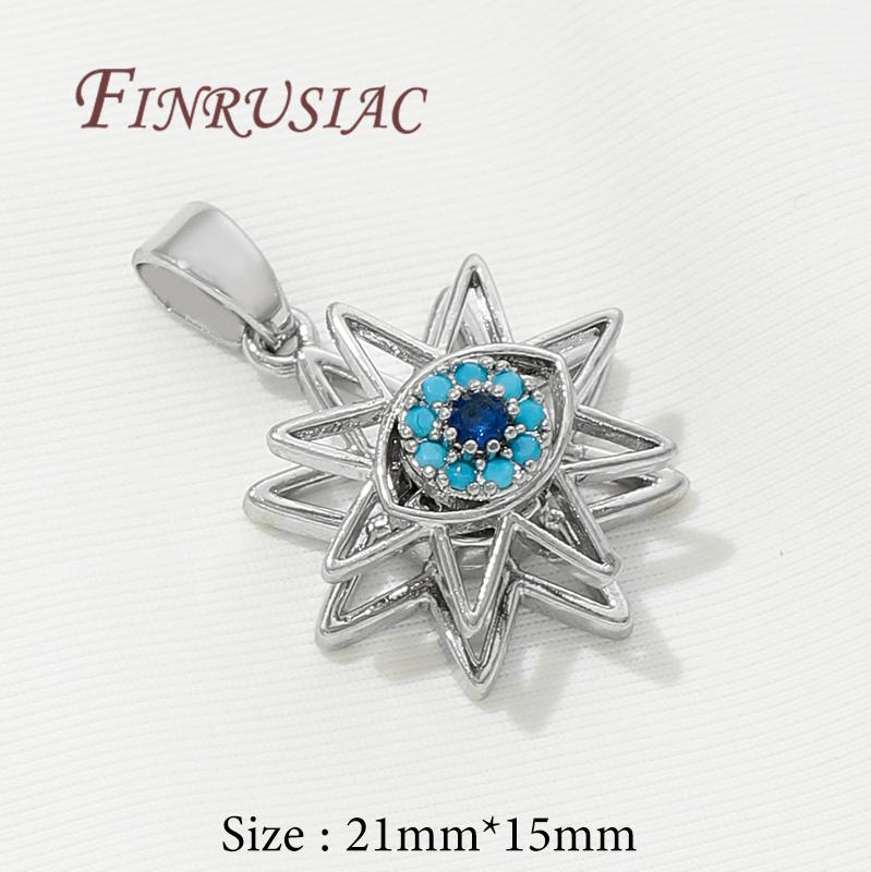 Accessoires de Collier DIY Plaqué Or Véritable 18K Pendentifs Œil Maléfique en Zircon Bleu Breloques Pour Fournitures de Fabrication de Bijoux Pendentif Fleurs