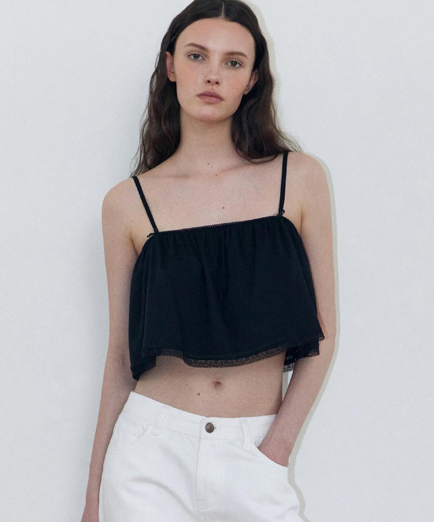 LADY VOLUME Lace Flow Top (Black)