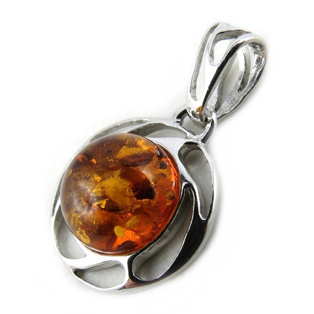 Les Trésors De Lily [N2207] - Silver Pendant 'Inspiration' Cognac Amber (rhodium-plated) - 16 Mm