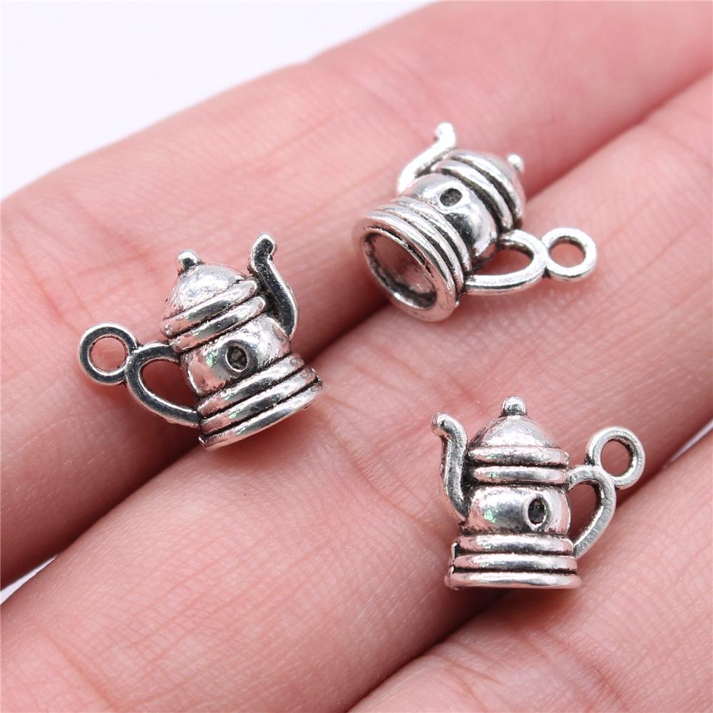 10pcs Kettle Teapot Coffee Pot Charms Antique Silver Color Pendants DIY Crafts Making Findings Handmade Tibetan Jewelry